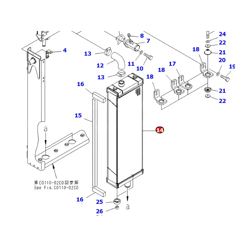 Water Tank Engine Radiator 154-03-75911 for Komatsu D85PX-15E0 Bulldozers