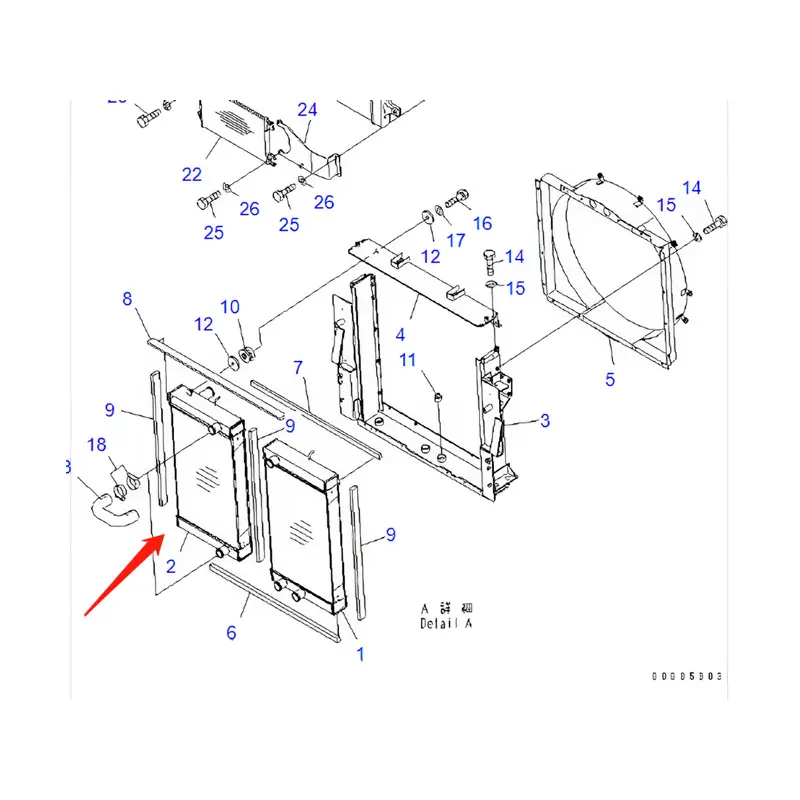 Water Tank Engine Radiator Core Assembly 56B-03-21220 For Komatsu Dump Truck HM350-2 HM350-2R HM400-2 HM400-2R