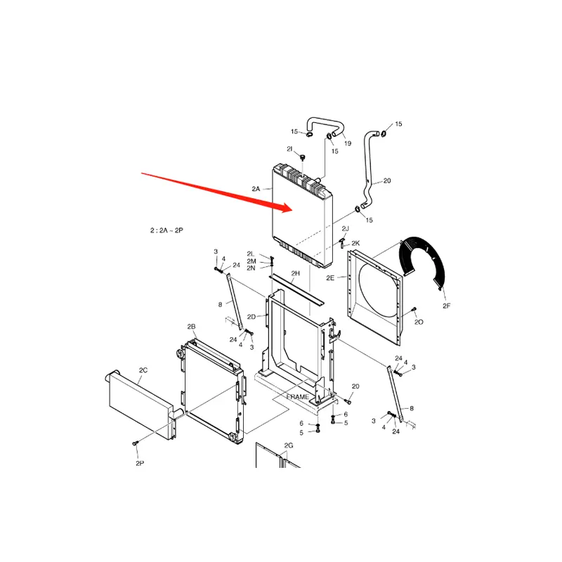 Water Tank Engine Radiator Core ASSY for Daewoo Excavator DH270-7