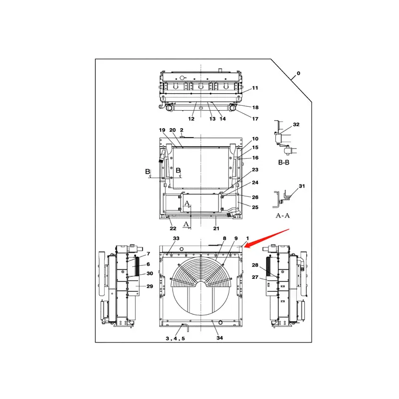 Water Tank Engine Radiator Core ASSY LN001520 LN001640 for Case Excavator CX700 CX700B
